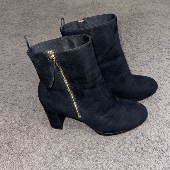 H&M Black Suede Platform Boots with Gold Color Side Zipper - Picture 1 of 8